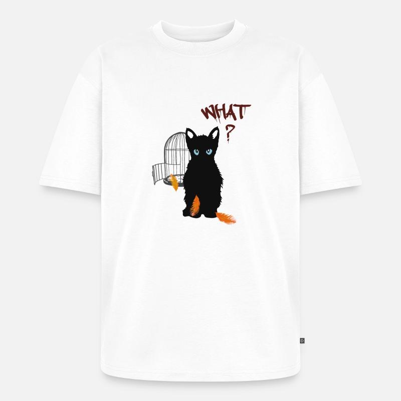 Petit chaton mignon noir et oiseau - T-shirt Premium bio oversize Unisexe - blanc