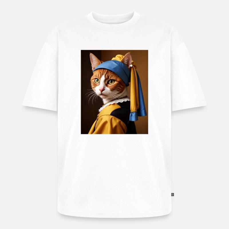 Die Katze mit dem Perlenohrgehänge - Unisex Premium Oversized Bio T-Shirt - Weiß
