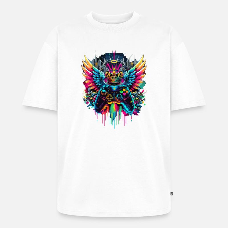 Gaming König Controller Flügel Graffiti - Unisex Premium Oversized Bio T-Shirt - Weiß