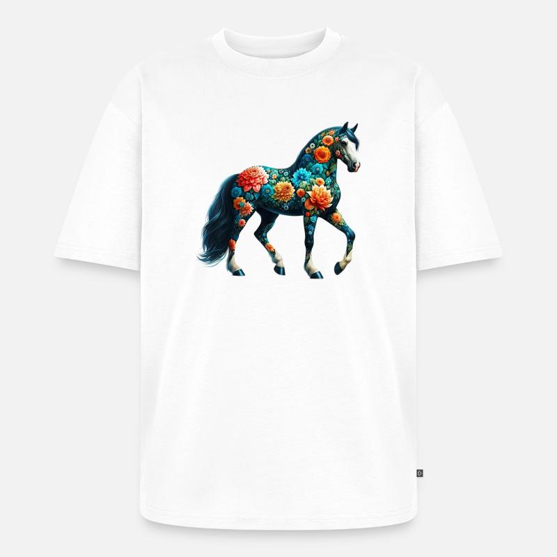 Pferd mit Blumen geschmückt - Unisex Premium Oversized Bio T-Shirt - Weiß