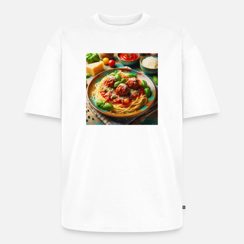 Spaghetti mit Fleisch - Unisex Premium Oversized Bio T-Shirt - Weiß