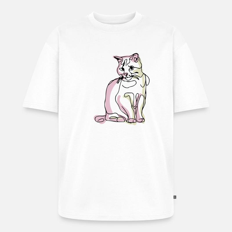 Katze- Ein-Strich-Zeichnung - Unisex Premium Oversized Bio T-Shirt - Weiß