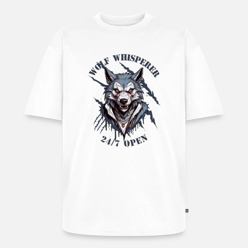 Wolf Flüsterer 24/7 Geöffnet - Unisex Premium Oversized Bio T-Shirt - Weiß