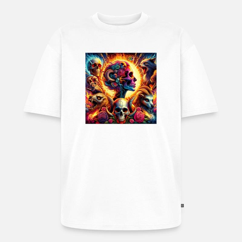 Lebendige Blumenschädel & Chlorole - Unisex Premium Oversized Bio T-Shirt - Weiß