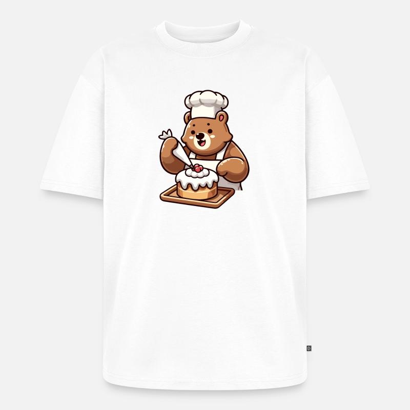 Baker Bear: Der Kuchenbeschwörer - Unisex Premium Oversized Bio T-Shirt - Weiß