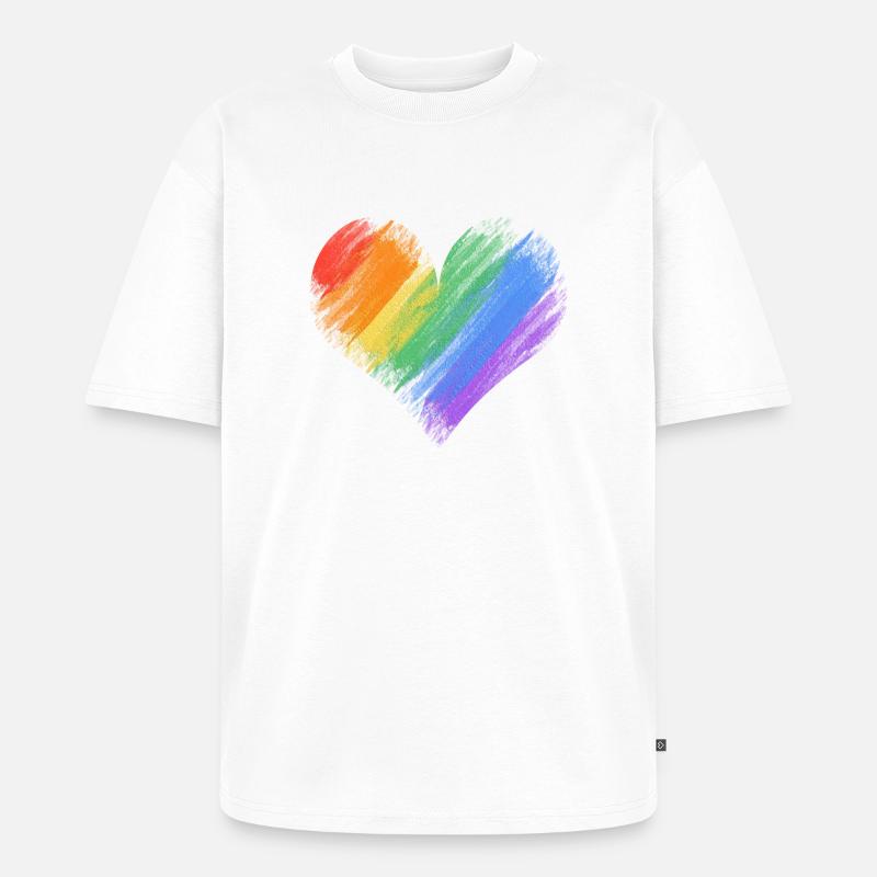 Regenbogenherz Pinselstrich - Unisex Premium Oversized Bio T-Shirt - Weiß
