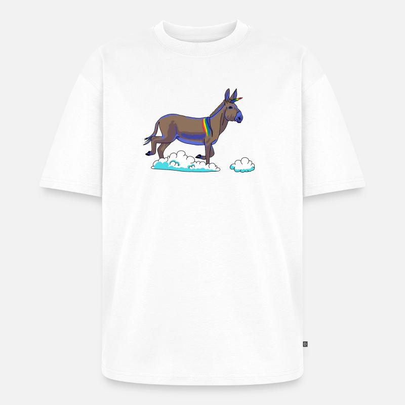 Regenbogen-Einhorn auf Wolken - Unisex Premium Oversized Bio T-Shirt - Weiß