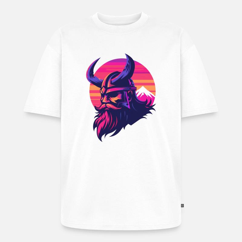 Wikinger Synthwave 3 - Unisex Premium Oversized Bio T-Shirt - Weiß