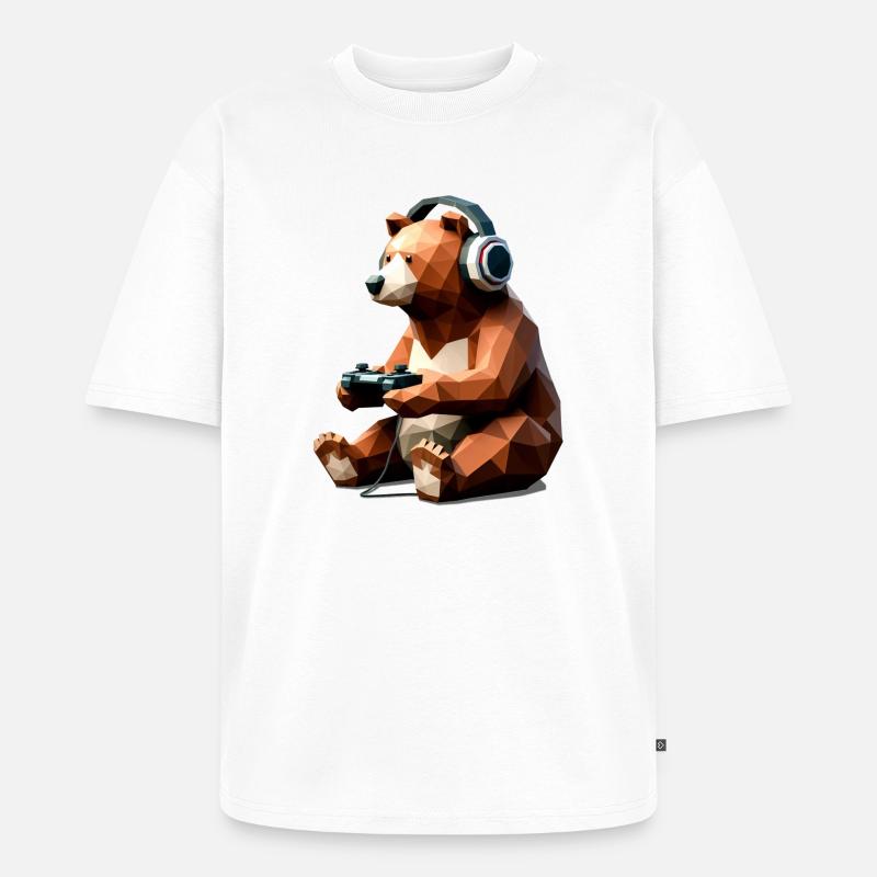 Gaming Bär mit Headset & Controller - Unisex Premium Oversized Bio T-Shirt - Weiß