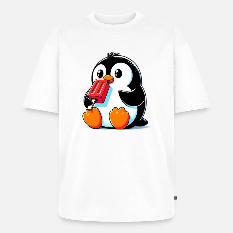 Pinguin isst ein Eis am Stiel - Unisex Premium Oversized Bio T-Shirt - Weiß