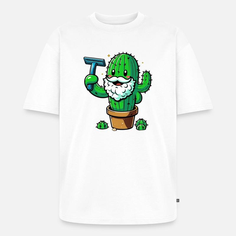 Cactus rasiert sich den Bart - Unisex Premium Oversized Bio T-Shirt - Weiß