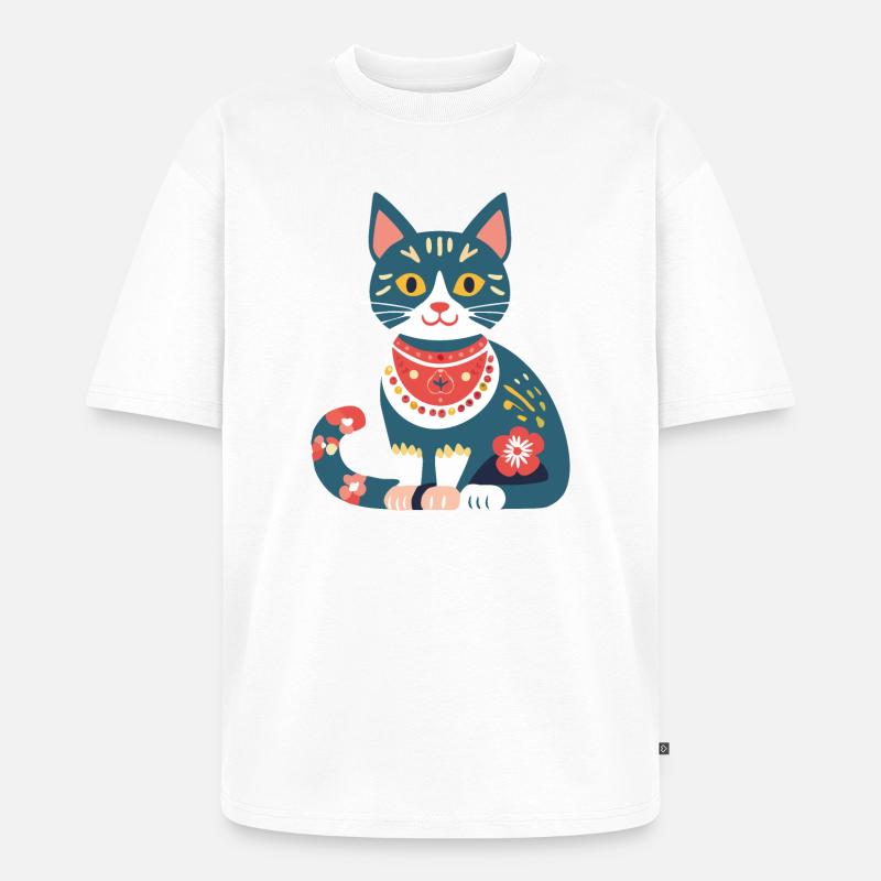 süße Folklore-Katze - Unisex Premium Oversized Bio T-Shirt - Weiß