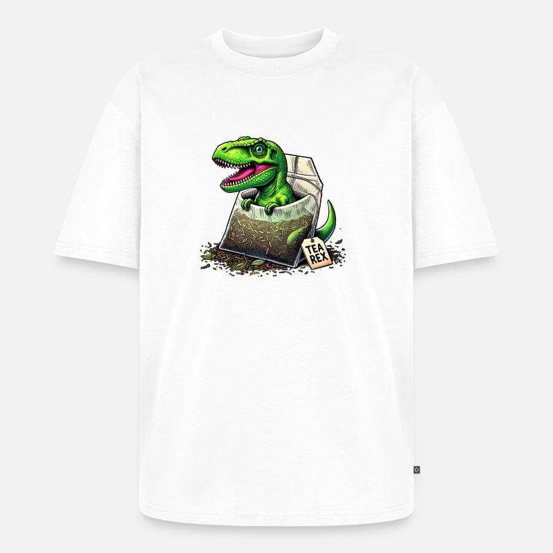Tea Rex T-Rex Dinosaurier - Unisex Premium Oversized Bio T-Shirt - Weiß