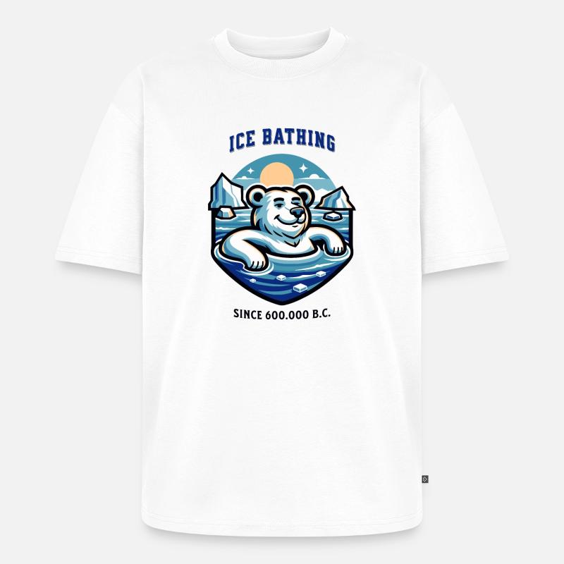 relaxter Eisbär beim Eisbaden lustiger Spruch - Unisex Premium Oversized Bio T-Shirt - Weiß