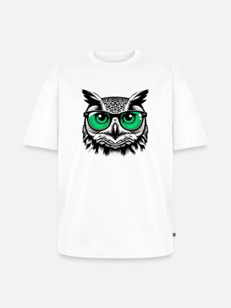 Eule mit Brille - Unisex Premium Oversized Bio T-Shirt - Weiß