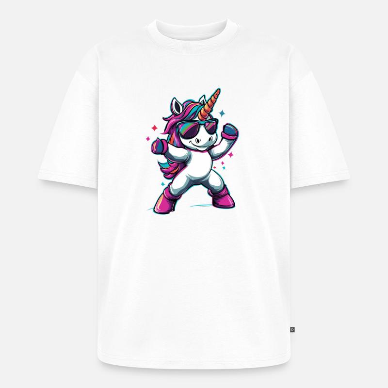 Cooles dabbendes Einhorn mit Sonnenbrille - Unisex Premium Oversized Bio T-Shirt - Weiß