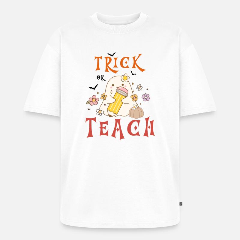 Halloween-Lehrer austricksen oder unterrichten - Unisex Premium Oversized Bio T-Shirt - Weiß