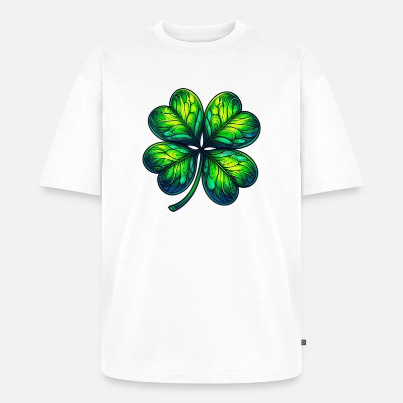 Vierblättriges Kleeblatt - Unisex Premium Oversized Bio T-Shirt - Weiß