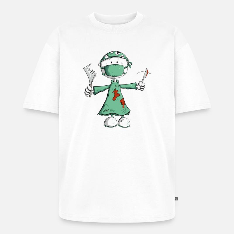 Arzt Chirurg Strichmännchen Berufe Cartoon - Unisex Premium Oversized Bio T-Shirt - Weiß