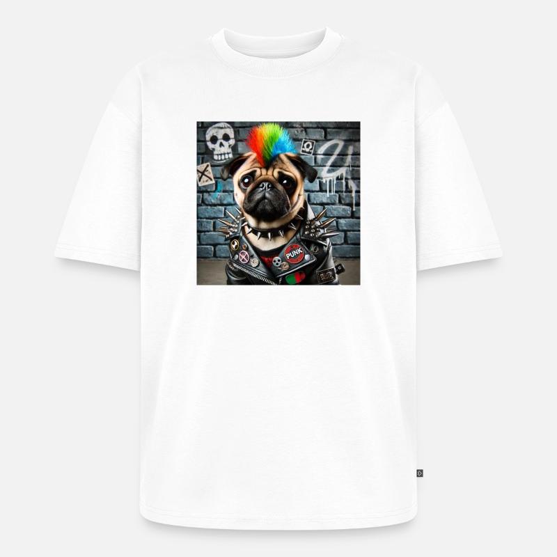Punk Mops mit Regenbogenmähne - Unisex Premium Oversized Bio T-Shirt - Weiß