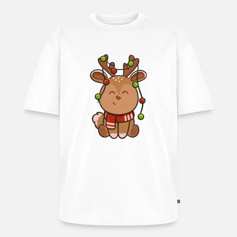 Süßes Rentier mit Lichterkette - Unisex Premium Oversized Bio T-Shirt - Weiß
