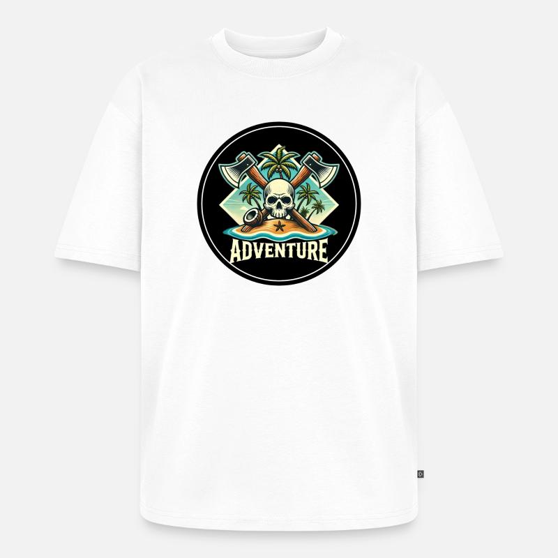 Abenteuer Skull Insel Patch - Unisex Premium Oversized Bio T-Shirt - Weiß