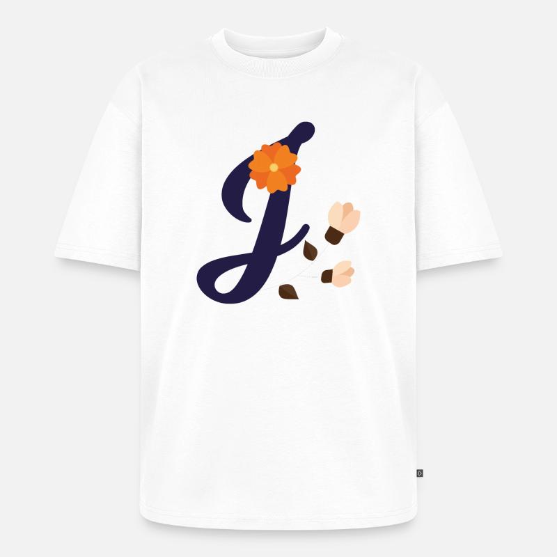 Eleganter Buchstabe 'J' mit Blumen - Unisex Premium Oversized Bio T-Shirt - Weiß
