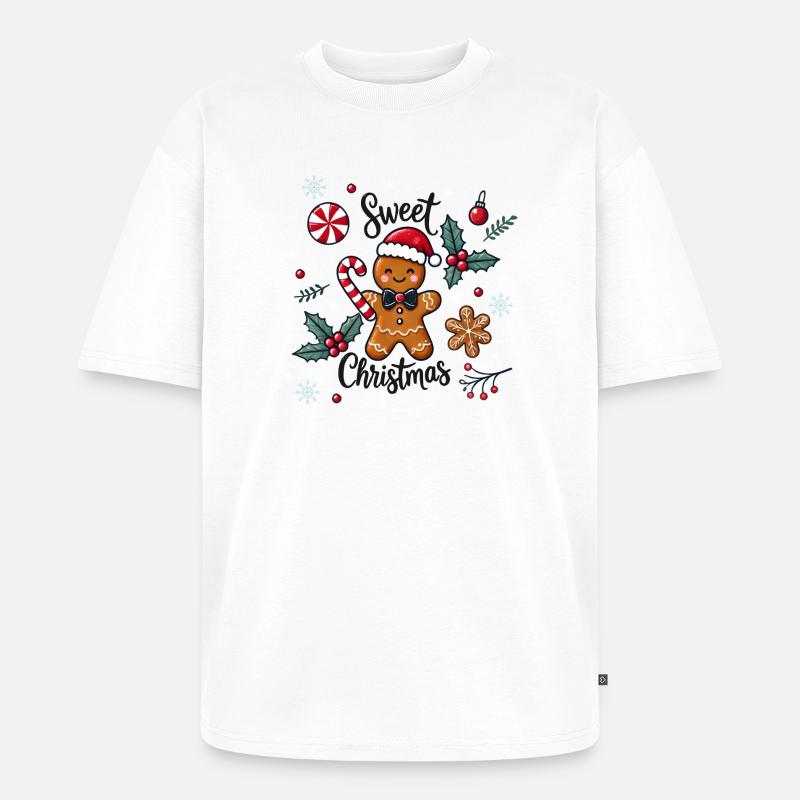 Fröhlicher Lebkuchenmann mit Zuckerstange - Unisex Premium Oversized Bio T-Shirt - Weiß