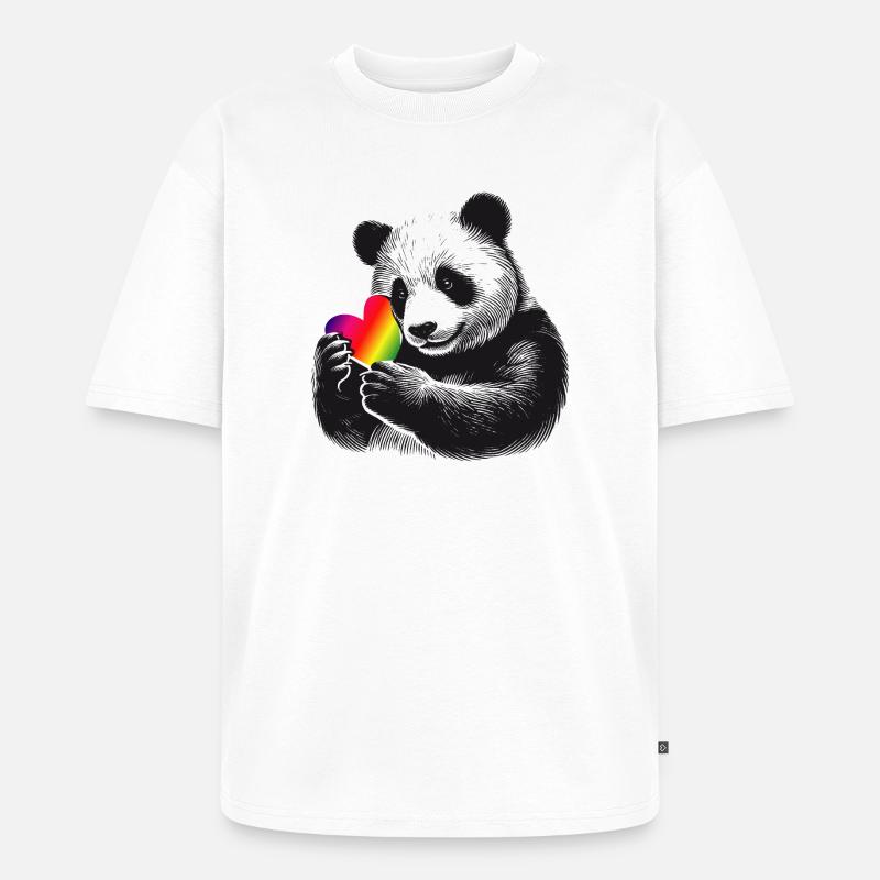 Liebevoller Panda mit Regenbogen-Herz - Unisex Premium Oversized Bio T-Shirt - Weiß