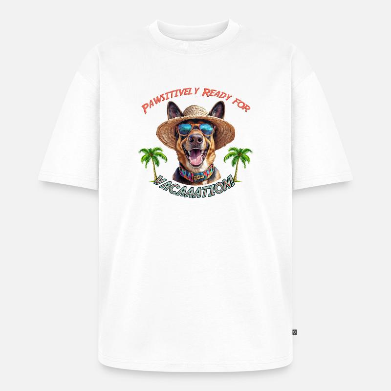 Schäferhund im Sommerlook: Pawsitively Ready - Unisex Premium Oversized Bio T-Shirt - Weiß