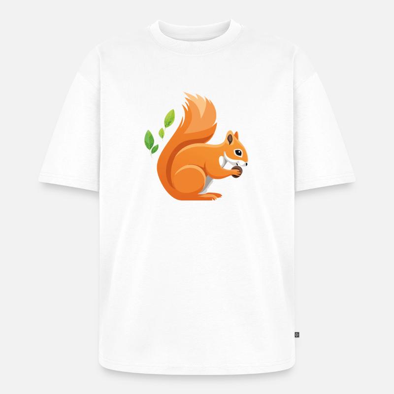 Verspielter Eichhörnchen-Print mit Blättern - Unisex Premium Oversized Bio T-Shirt - Weiß