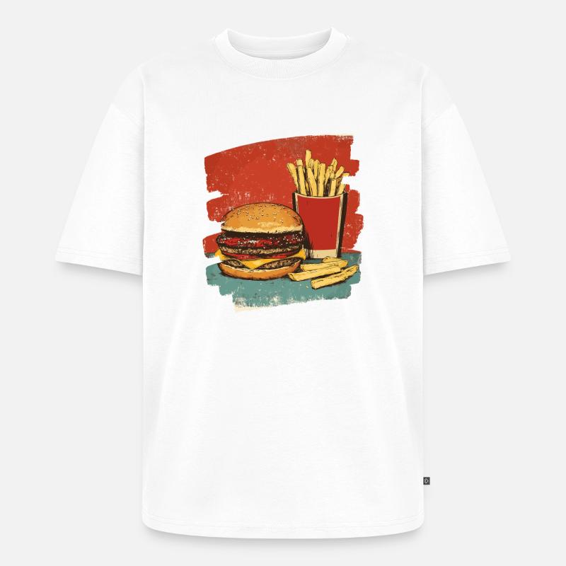 Burger und Fritten Retro - Unisex Premium Oversized Bio T-Shirt - Weiß