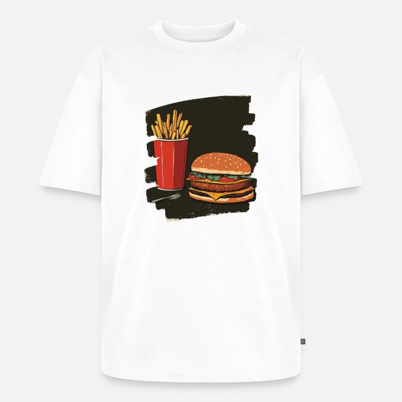 Burger und Fritten Retro - Unisex Premium Oversized Bio T-Shirt - Weiß