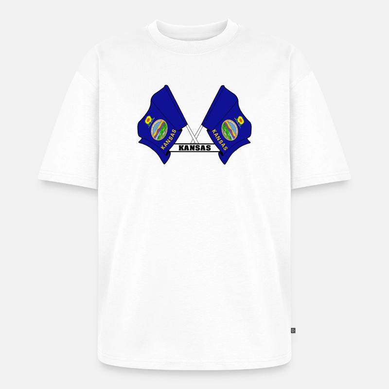Zwei Flaggen mit dem Text KANSAS - Unisex Premium Oversized Bio T-Shirt - Weiß