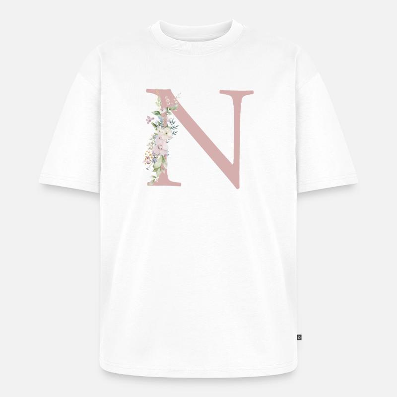 N Monogramm, Floral, personalisierbar - Unisex Premium Oversized Bio T-Shirt - Weiß