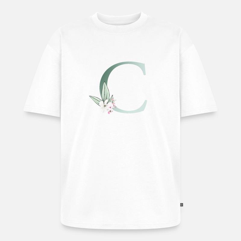 C Monogram, Floral, Customizable - Unisex Premium Oversized Organic T-Shirt - white