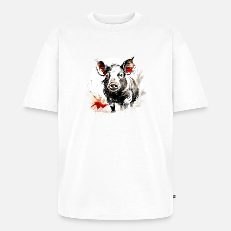 Chinesisches Sternzeichen Schwein - Unisex Premium Oversized Bio T-Shirt - Weiß