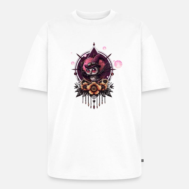 Die Steampunk-Eule: Hüter der Geheimnisse. - Unisex Premium Oversized Bio T-Shirt - Weiß