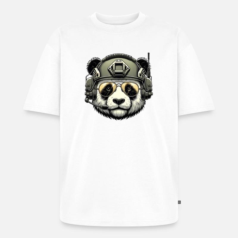 Panda Militär Armee Design - Unisex Premium Oversized Bio T-Shirt - Weiß