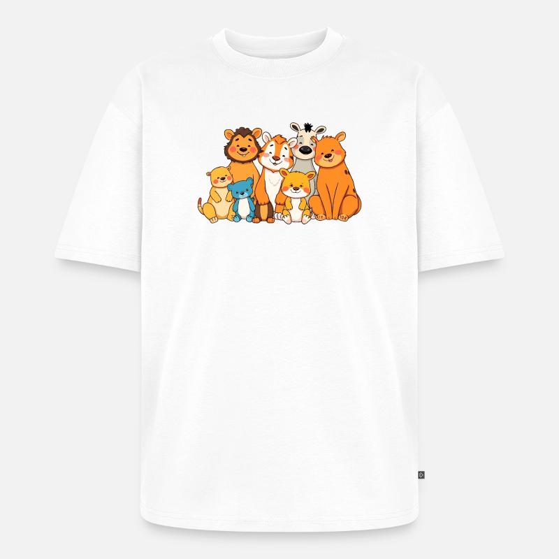 Playful Animal Family Comic Design - Unisex Premium Oversized Organic T-Shirt - white