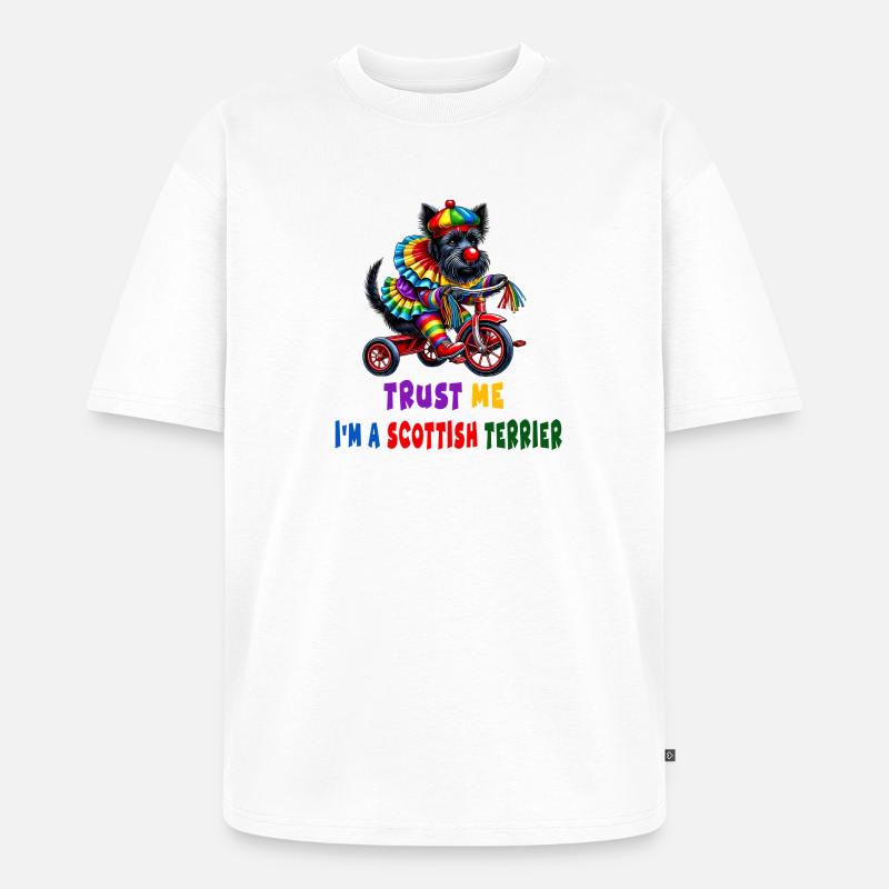 Clown Terrier auf Dreirad - Unisex Premium Oversized Bio T-Shirt - Weiß