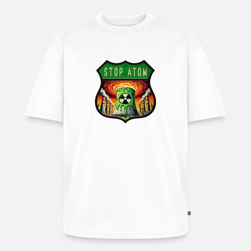 Stop Atom Wappen Design - Unisex Premium Oversized Bio T-Shirt - Weiß