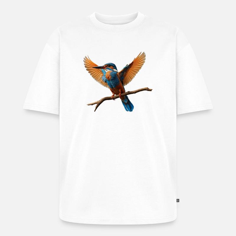 Lebhafter Eisvogel im Flug - Unisex Premium Oversized Bio T-Shirt - Weiß