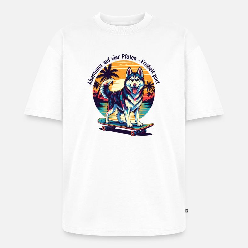 Husky Abenteuer auf vier Pfoten - Unisex Premium Oversized Bio T-Shirt - Weiß