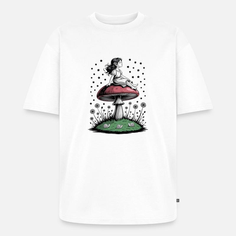 Mädchen Pilz Wald Fee Sterne Zauber - Unisex Premium Oversized Bio T-Shirt - Weiß