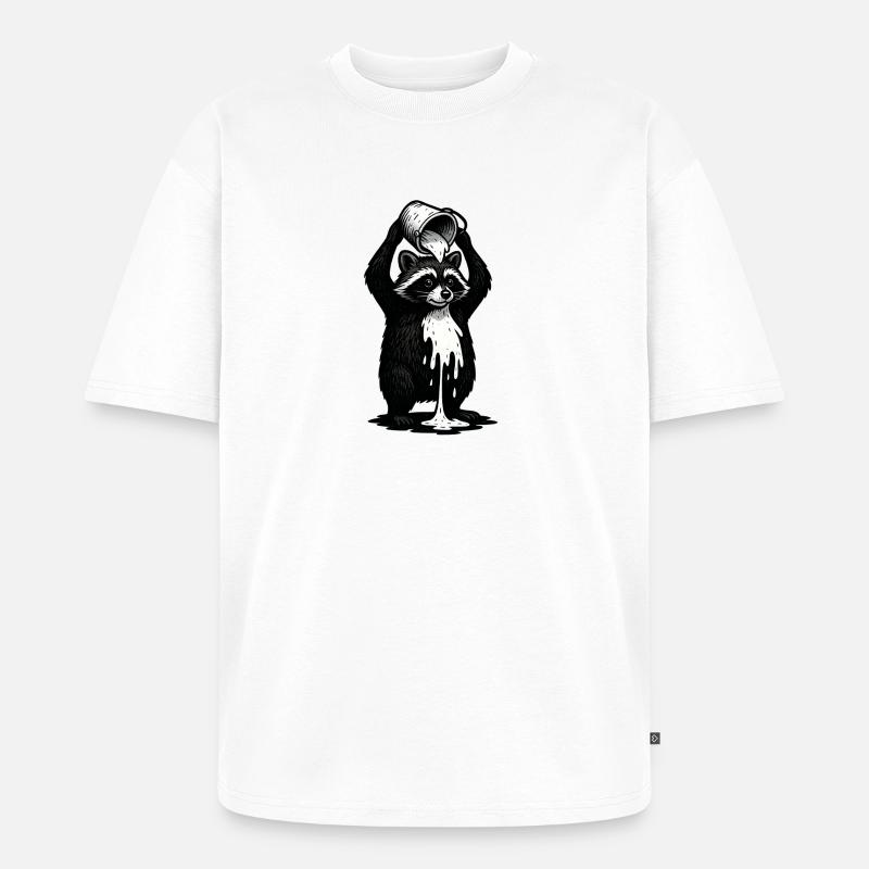 Waschbär mit Farbeimer - Unisex Premium Oversized Bio T-Shirt - Weiß
