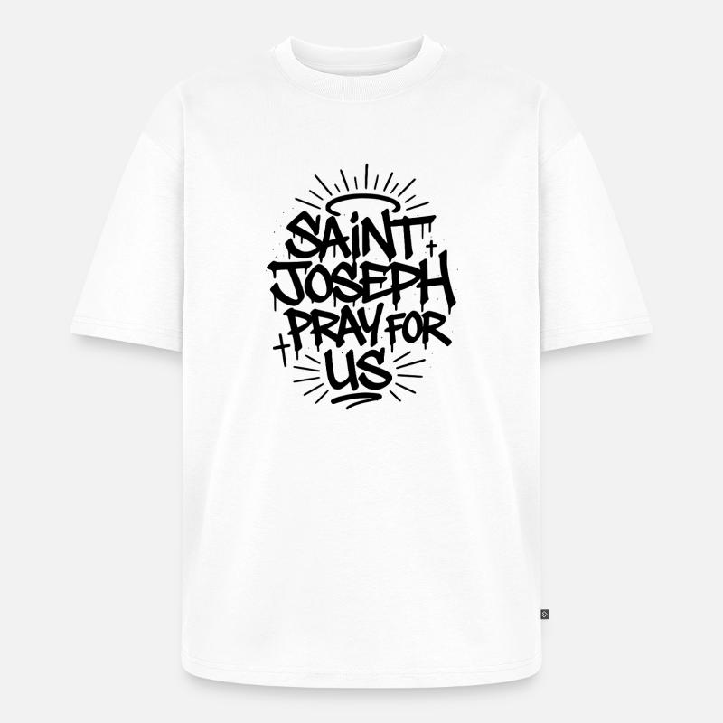 Saint Joseph Graffiti Art – Mutiges Glaubensdesign - Unisex Premium Oversized Bio T-Shirt - Weiß