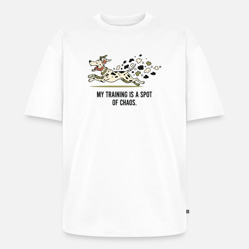 Mein Training ist ein Fleckchen Chaos - Unisex Premium Oversized Bio T-Shirt - Weiß