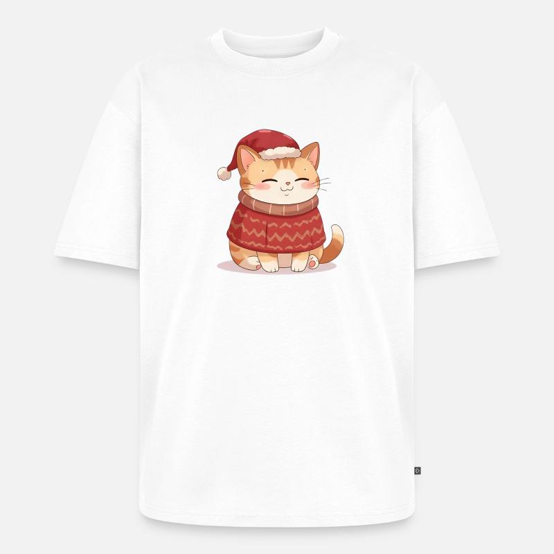 Anime Katze im Weihnachtspullover - Christmas - Unisex Premium Oversized Bio T-Shirt - Weiß