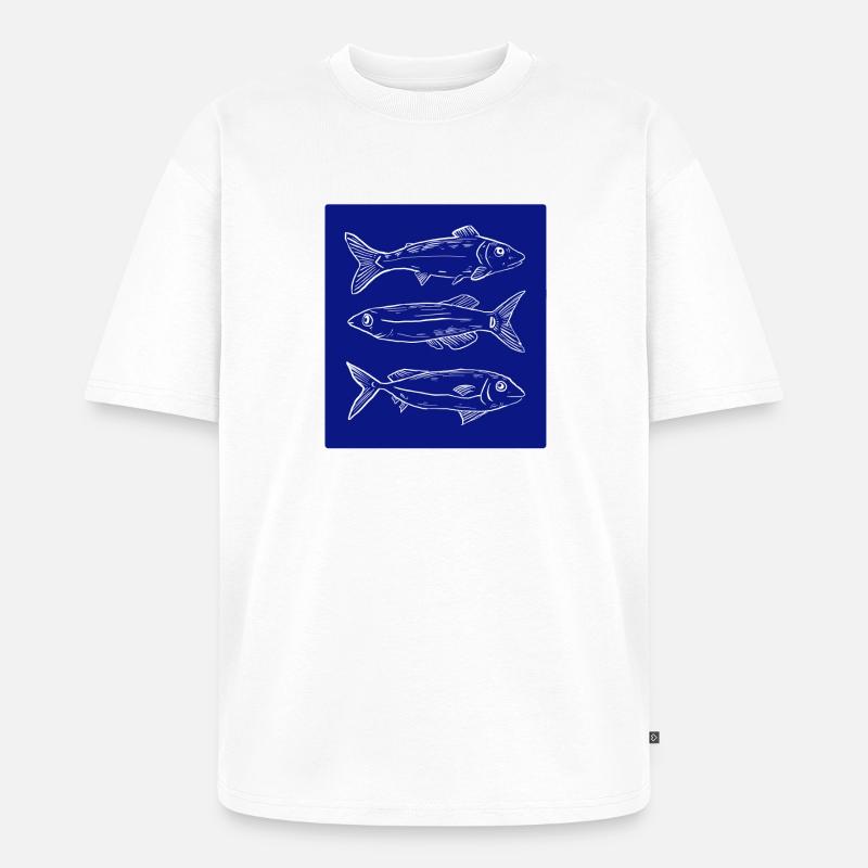 Dark blue fish pattern illustration - Unisex Premium Oversized Bio T-Shirt - Weiß